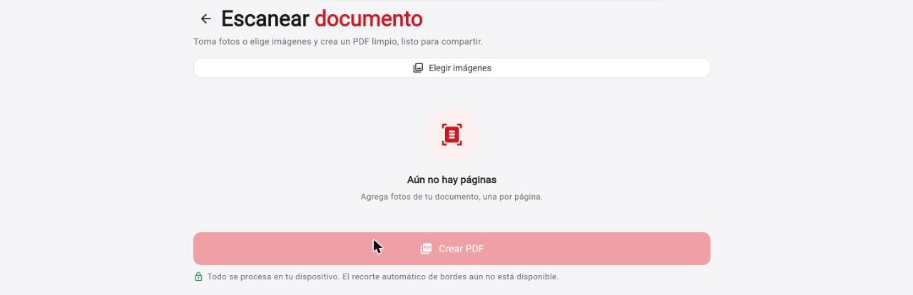 Pantalla de Escanear documento en Rayo PDF GO